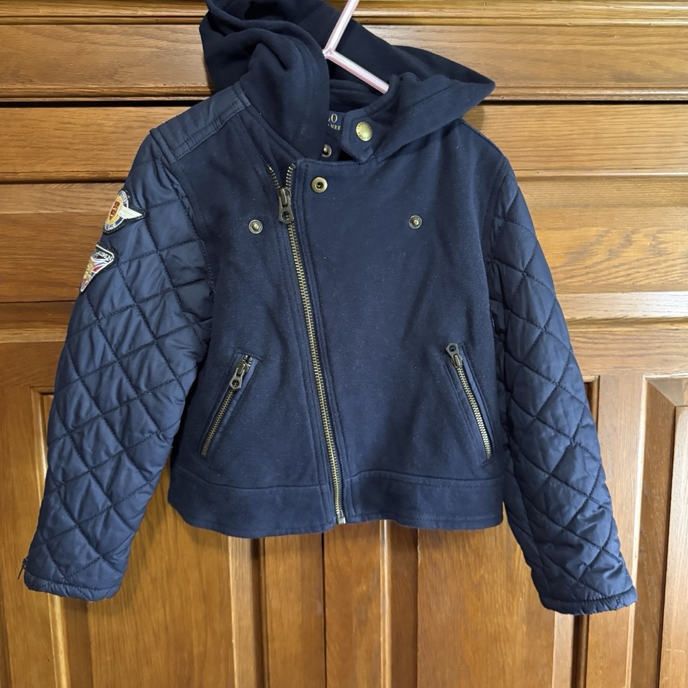POLO Ralph Lauren Boys Moto Style Jacket Size 4 Patches‎ Motorcycle
